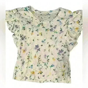 Loft Linen Floral Flutter Sleeve Top